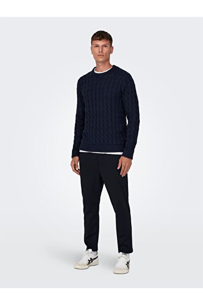Only & Sons Onskicker Life Reg 3 Cable Crew Knit Men's Blue Sweater - 22026504
