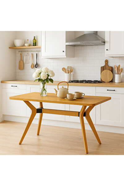 Trihome %100 Gürgen Masif Ahşap Minimal Yemek Masası – 160 cm Modern Tasarım