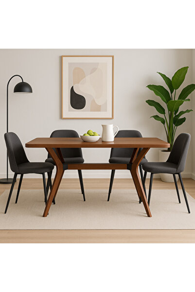 Trihome %100 Gürgen Masif Ahşap Minimal Yemek Masası – 160 cm Modern Tasarım