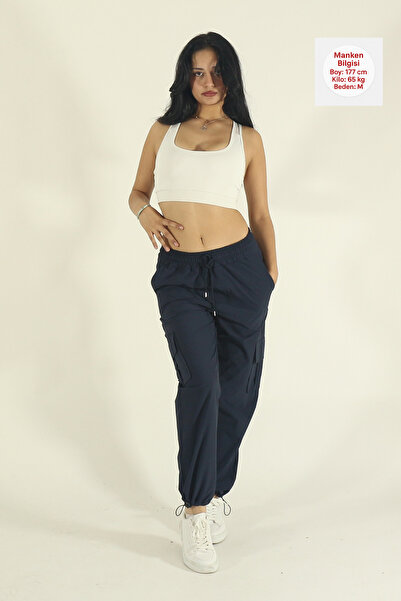 INFLUYENTE Women's Baggy Parachute Fabric Commando Pocketed Leg Clip Oversized Sweatpants