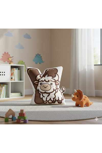 Piloji Letter Y Animal Figured Letter Pillow 40 cm |   Letter Y Digital Print...
