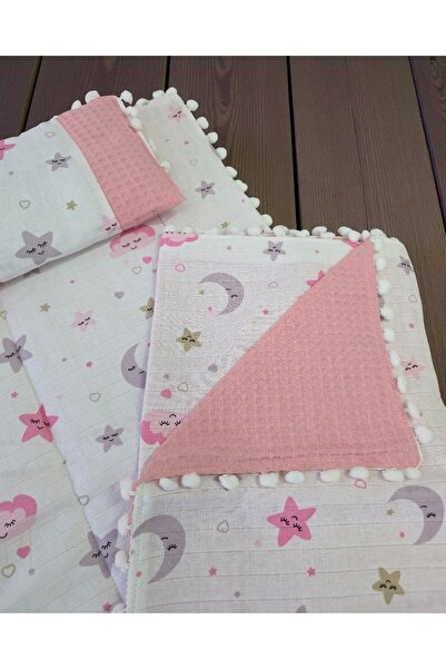 voyyo kids baby 3-Piece Bottom Opening Mat Set with Blanket and Pillow, Muslin Patterned Bottom Opening