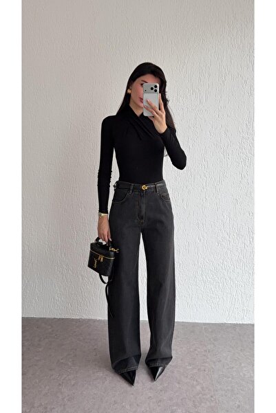 HAZELANNA Blugi antracit cu cusături maro