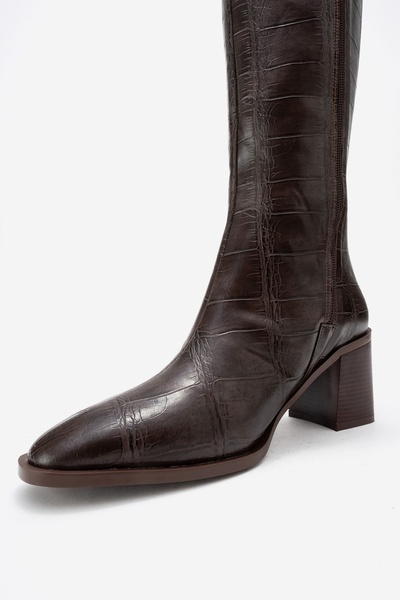 LuviShoes Γυναικείες μπότες με χοντρό τακούνι VENIA Brown Print