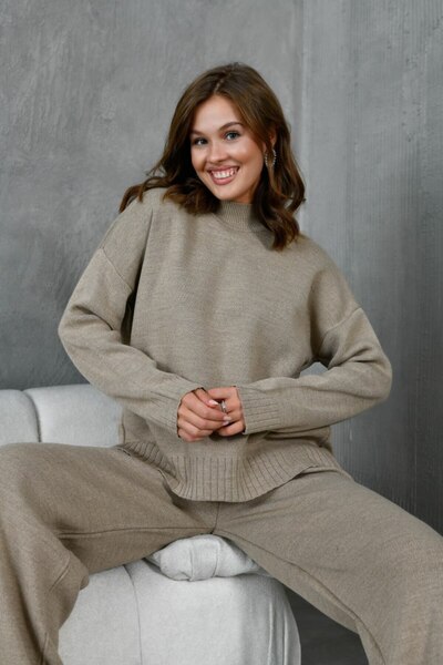 Noi Belis Basic Oversized Sweater Pants Knitwear Bottom-Top Set Aw25Au0040