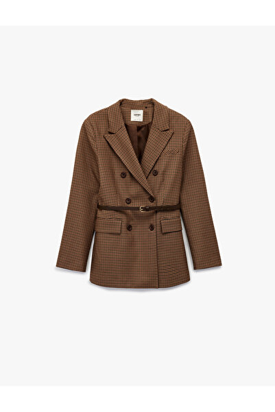 Koton Сако с колан, детайлни джобове с копчета, кръстосан яка, карирана сако