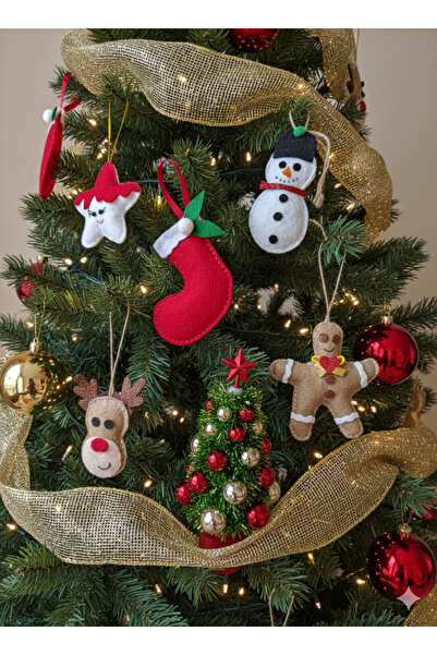 Handmade Elegance Yılbaşı Ağaç Süsleme-Karışık Set-Keçe Eldiven-Kurabşye Adam...