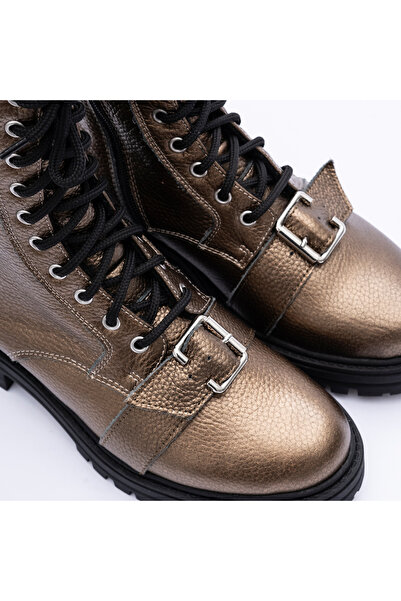 VAGAM Golden Boots Made of Genuine Leather with Laces and Zipper