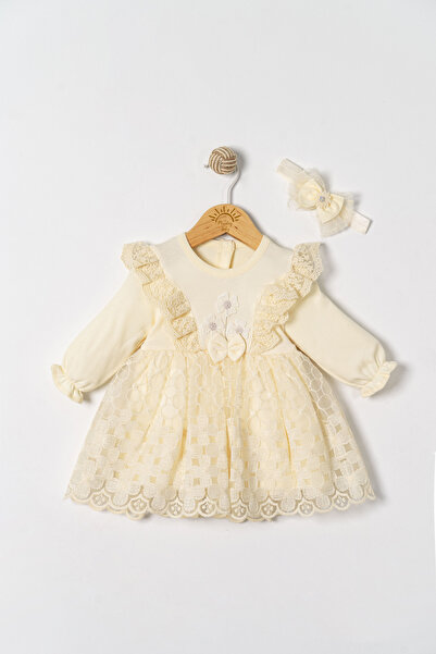 Miniday Baby Kız Bebek Mevlütlük Elbise Bandanalı Dantelli ELB1066