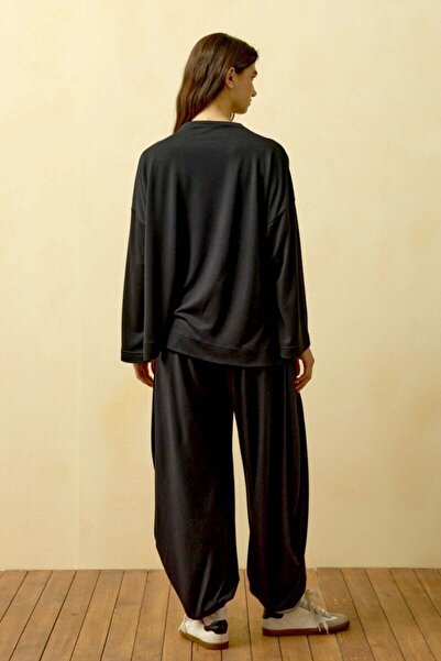 Ceylan Otantik Black Straight Collar Shalwar Pants Set