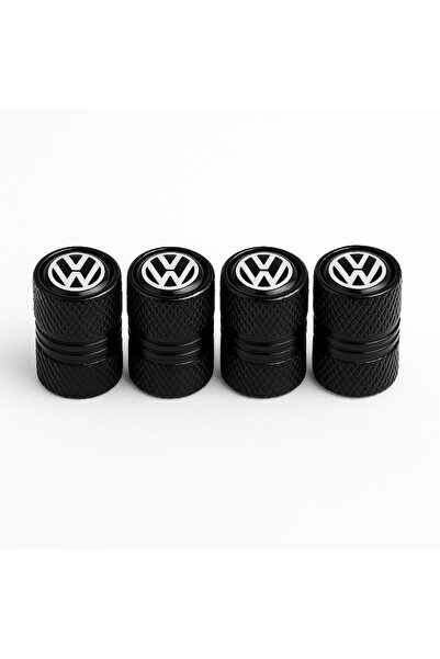 Volkswagen Set of 4 valve caps for – black aluminum, silver logo, sporty design