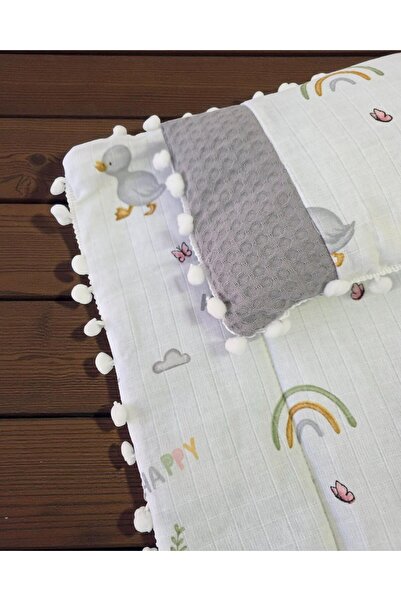 voyyo kids baby 3-Piece Bottom Opening Mat Set with Blanket and Pillow, Muslin Patterned Bottom Opening