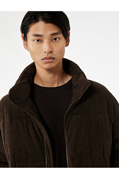 Koton ψηλός λαιμός Μακρυμάνικο με λεπτομέρεια τσέπης με φερμουάρ κοτλέ Βελούδινο χειμερινό πουπουλένιο παλτό