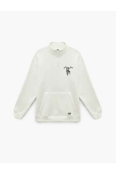 Koton Φούτερ με επένδυση fleece μισά φερμουάρ με άδεια χρήσης Van Gogh με τύπωμα oversized με τσέπες