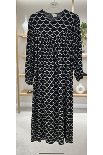 fariza tekstil فستان حجاب واسع من قماش البنفسج مع ربطة عنق