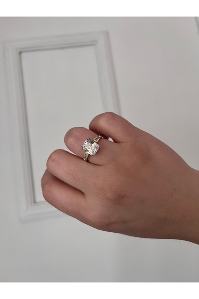 shop Stainless Steel Jeweler's Model Baguette Cut Stone Shiny Glowing Gold Tektaş Ring