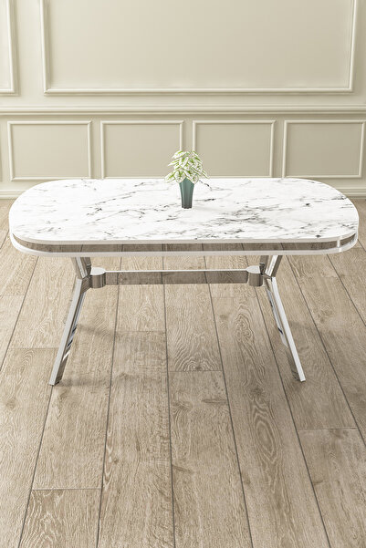 Canisa Concept Olya Serisi 90x168 Lak Panel Krom Ayak Beyaz Mermer Desen Sabi...