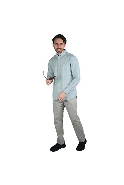 Giordano Men's Cotton Oxford Shirt - Small Lion Embroidery, Slim Fit, Full Button