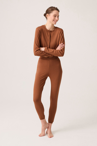 Los Ojos X Ece Brown Honeycomb Textured Buttoned Pajama Set Pointelle Pj