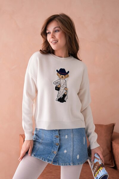 Noi Belis Regular Knitwear Teddy Bear Detailed Sweater Aw25Kz0081
