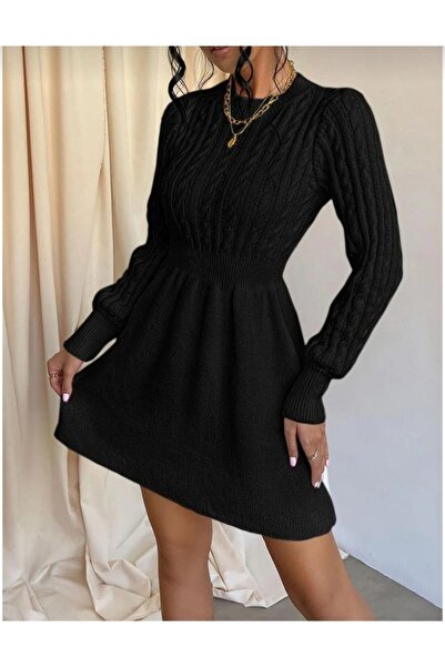 LİBASSİNİ Hairnet Skirt with Elastic Detail Midi Trend Dress Black