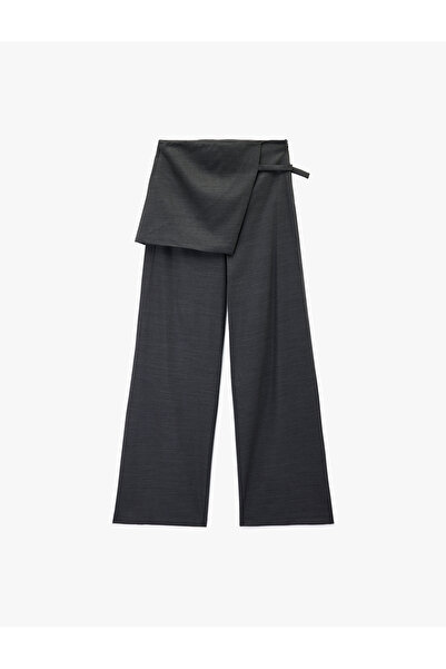 Koton Viscose Blend High Waist Wide Leg Skirted Pants with Pockets