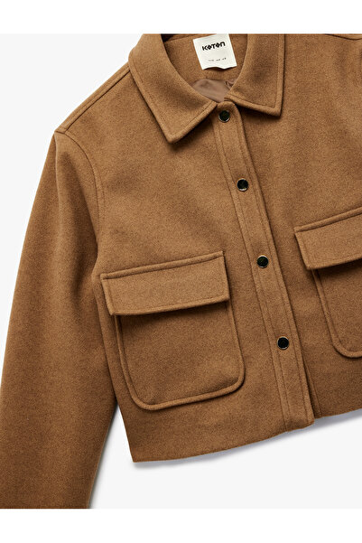 Koton Buttoned Long Sleeve Short Cashmere Jacket with Pockets