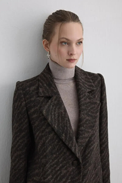 Gusto Zebra Pattern Wool Coat - Brown