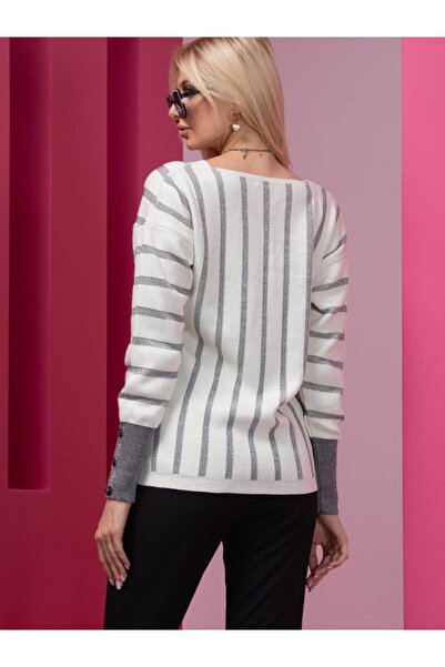 Clothes Fast V-Neck Striped White Women's Sweater