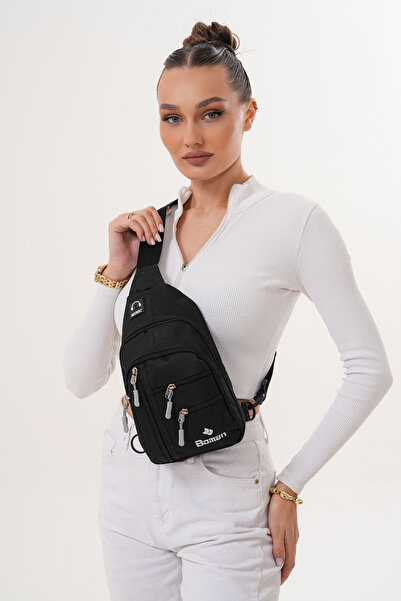 Boman Shop Unisex Black Waterproof Shoulder Bag with USB Headphone Outlet Crossbody Chest Bag