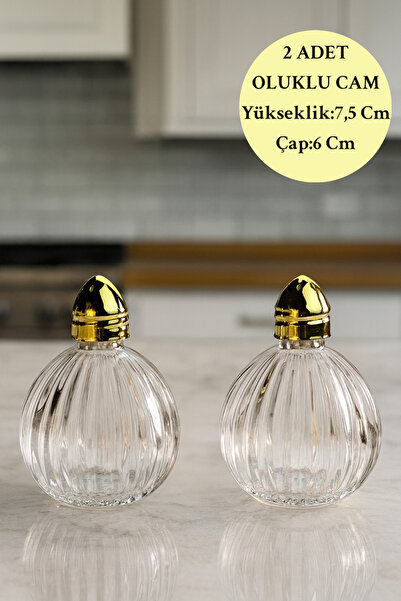 İnterlife 2-Piece Glass Salt and Spice Container Origami Style Ribbed Glass |   Tabletop Glass Salt and Pepper Shakers