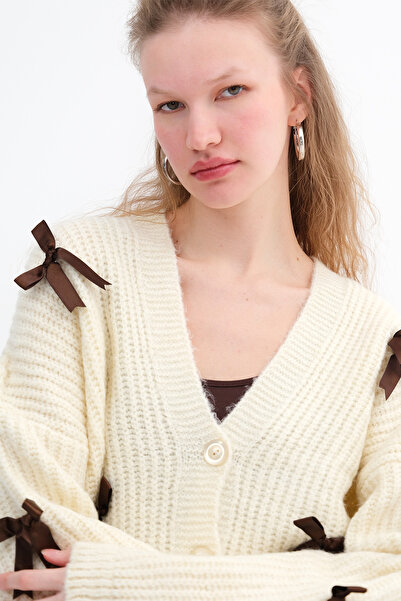 Addax Bow Detailed Knitwear Cardigan H2283