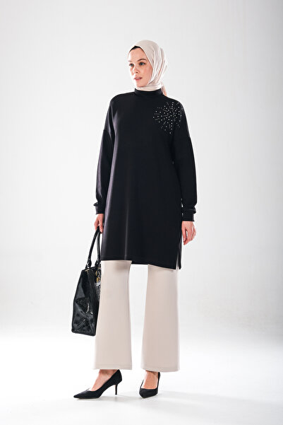 Plistre 2296_Womenstone Printed Slit Mock Neck Piece Tunic