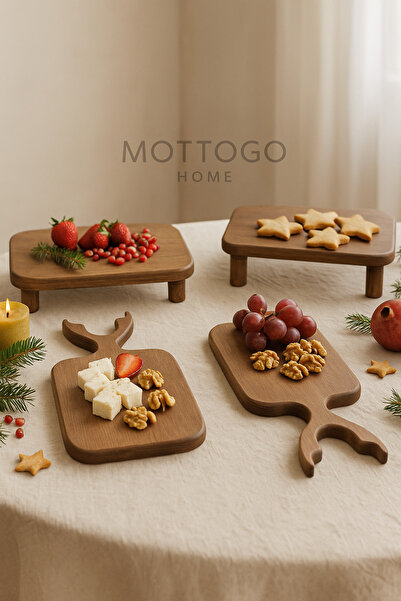 Mottogo 4-Piece Natural Wooden Christmas Display Set – with Deer Antlers & Standing Stand