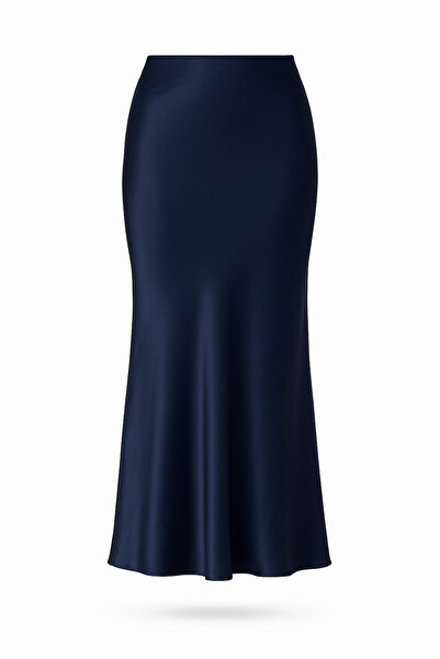 Eight Fashion Women's Navy Blue Satin Long Skirt
