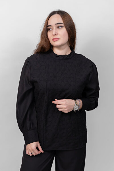 LINELLE Ladies Co-Ord Set – Soft Crepe Black Shirt with Floral Embroidery with Solid Black Pant