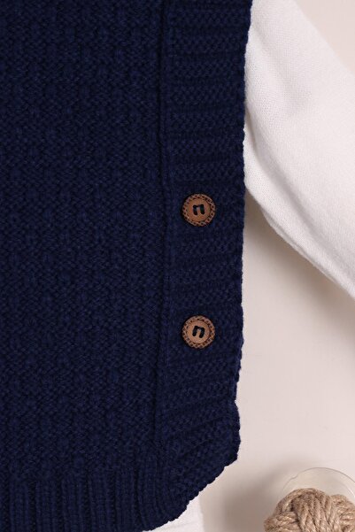 kidello Navy Blue Baby Boy Knitwear 3-Piece Set – Vest Set , with Pants, Long Sleeves