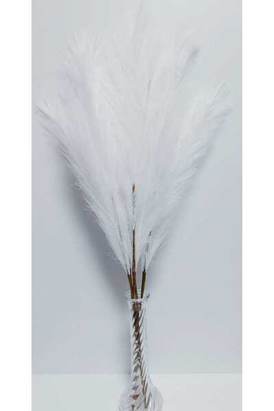 Genel Markalar 2 Adet Tekdal Yapay Çiçek Premium Beyaz Renk Pampas Dalı 75 CM