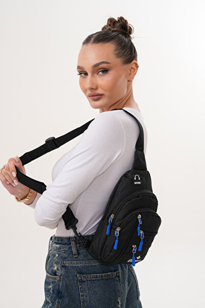 Boman Shop Unisex Black Waterproof Shoulder Bag with USB Headphone Outlet Crossbody Chest Bag