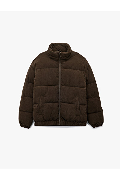 Koton ψηλός λαιμός Μακρυμάνικο με λεπτομέρεια τσέπης με φερμουάρ κοτλέ Βελούδινο χειμερινό πουπουλένιο παλτό