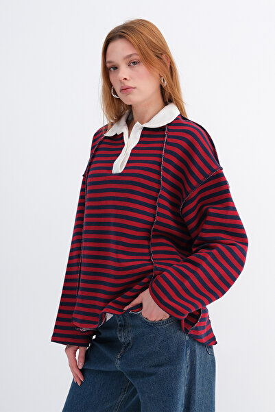 Addax Striped Long Sleeve Thick T-Shirt B10577