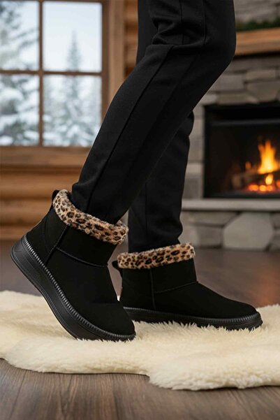 AYAKMOD Black Leopard Fur Cold Resistant Non-Slip Women's Boots 25001 Z