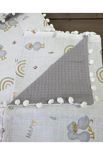 voyyo kids baby 3-Piece Bottom Opening Mat Set with Blanket and Pillow, Muslin Patterned Bottom Opening