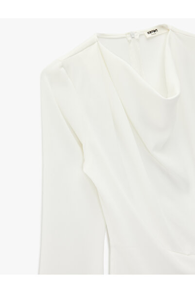 Koton Long Sleeve Degaje Collar Metal Accessory Gathered Asymmetrical Blouse