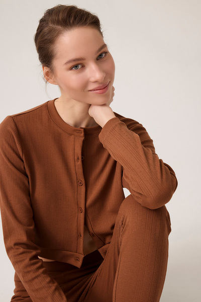 Los Ojos X Ece Brown Honeycomb Textured Buttoned Pajama Set Pointelle Pj