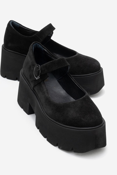 LuviShoes ORINA Чорні замшеві жіночі повсякденні туфлі з товстою підошвою з натуральної шкіри