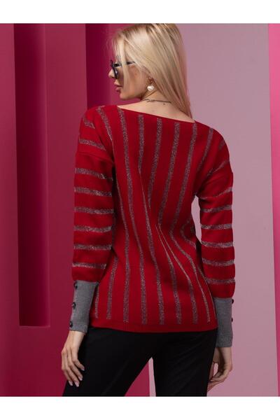 Clothes Fast V-Neck Striped Red Women's Sweater