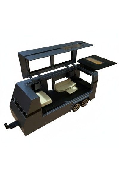 Vision XXI Tesla Cybertruck Car With ATV And Trailer, Metallic, 1:36, Opening Car And Trailer Doors, 27 cm, Black