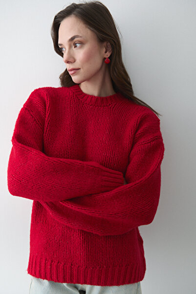 Laluvia Red Long Sleeve Relax Sweater - 251091