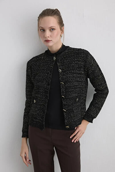 Gusto Silvery Knitwear Chenille Cardigan - Black
